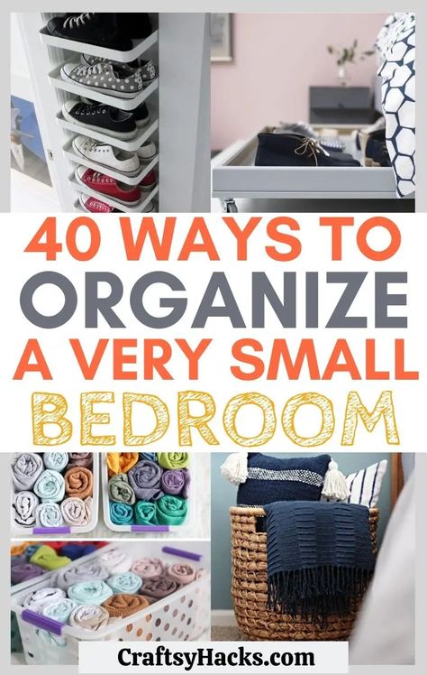 Organize A Small Bedroom, Bedroom Organization Tips, Simplify Wardrobe, Very Small Bedroom, Small Closet Storage, Organize Home, Organization Hacks Bedroom, Master Closet Organization, Small Bedroom Organization