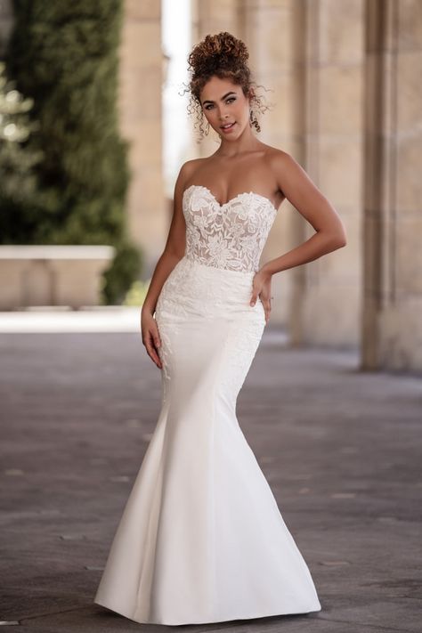 Form-fitting stretch Mikado composes the fit and flare skirt of this strapless gown. Allure Bridal Wedding Dress, Mikado Wedding Dress, Allure Couture, Essense Of Australia, Kleinfeld Bridal, Allure Bridals, Fit And Flare Skirt, Wedding 2023, Fit And Flare Wedding Dress