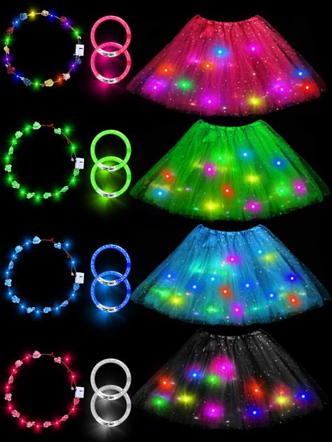 Glow Bachelorette Party, Glow In The Dark Clothes, Glow Party Food, Glow Party Games, Led Bracelets, Glow Party Outfit, Light Up Tutu, Light Up Dress, Neon Pool Parties