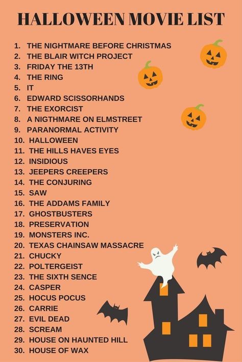 Fall In Movies, What To Do At A Halloween Sleepover, Sleepover Halloween Ideas, 30 Day Halloween Movie Challenge, Fun Halloween Sleepover Ideas, Spooky Season Ideas, Halloween Stuff To Do, Halloween Sleepover Aesthetic, Halloween Things To Make