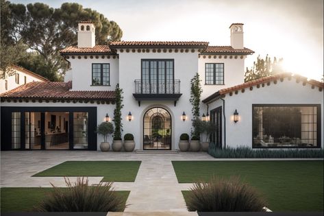 The modern Spanish home perfectly blends style, comfort, and convenience. Its unique design is characterized by its bright colors, open… | Instagram Meditterean Style Homes, Modern Spanish Style Homes Exterior, Spanish Home Exteriors, Spanish Style Home Exterior, Spanish House Exterior, House Facade Design, Modern Spanish Style Homes, Spanish Style Exterior, Modern Ranch Style Homes