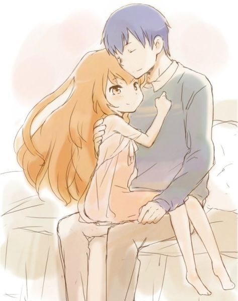 Toradora! - Image Thread (wallpapers, fan art, gifs, etc.) - Page 31 - AnimeSuki Forum Tumblr, Kawaii, Taiga X Ryuuji, Ryuuji Toradora, Blue Hair Brown Eyes, Aisaka Taiga, Sitting On His Lap, Brown Eyes Brown Hair, Couple Dress