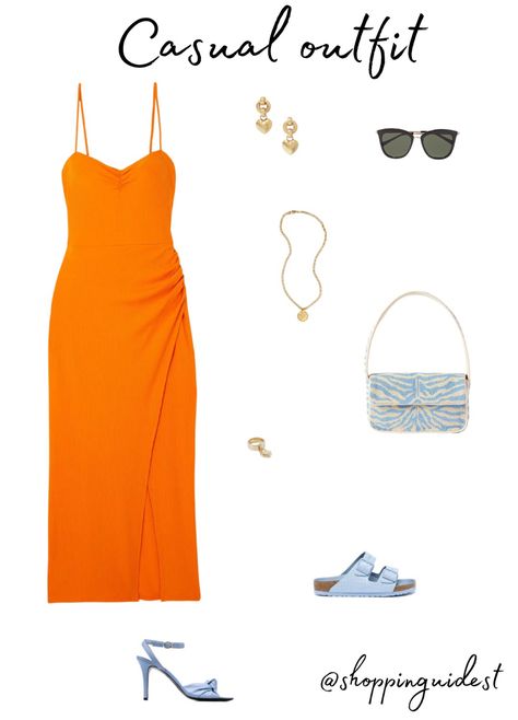 Orange Dress With Sneakers, Orange Purse Outfit Summer, Orange Dress Outfit Casual, Orange Dress Casual, Orange Dress Outfit, Orange Dress Outfits, Purse Outfit, Orange Purse, Weekend Dresses