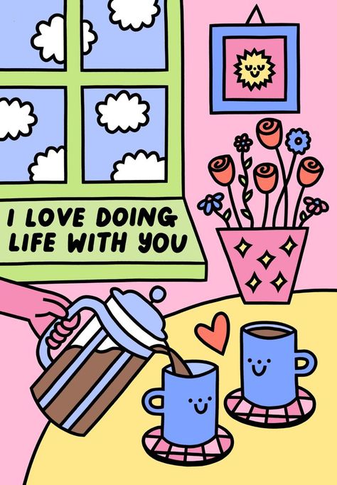 Soft Illustration, Pouring Coffee, Valentines Illustration, Art Mignon, Social Media Art, Live Nation, Who Do You Love, Love Illustration, Anniversary Card