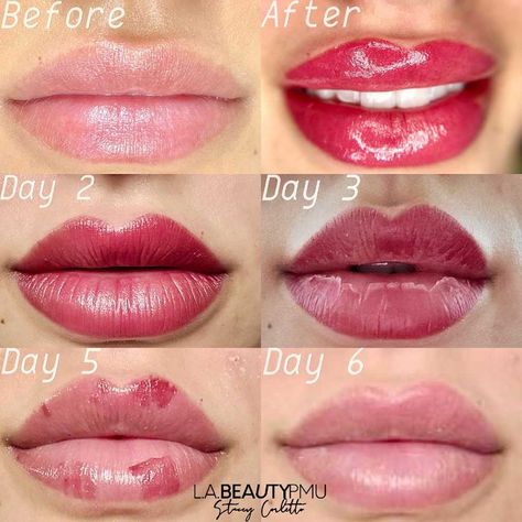 Lip Blush Aftercare - How to Get the Best Lip Tattoo Results Semi Permanent Lip Blush, Lip Blushing Healing Process, Lip Blushing Tattoo Before And After Natural, Lip Blushing After Care, Lip Shading Tattoo, Lip Blushing Tattoo Before And After Healed, Lip Blush Healing Process, Lip Blushing Tattoo Healing, Lip Tattoo Permanent Makeup