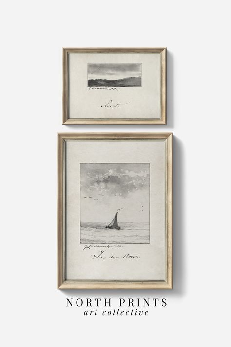 Muted and minimalist lake house wall art. Elevate your space with this unique vintage set of simple coastal sketch artwork. These designs are the perfect neutral prints that will effortlessly complement any coastal or lake house interior. Instantly download, print and frame for an instant decor refresh! Shop North Prints. #vintagehome #lakehousedecor #neutralhome #northprintsco #northprints #vintageart #coastalfarmhouse Art For Lake House, Lake House Gallery Wall, Vintage Coastal Art, Modern Lake House Decor Interior Design, Vintage Lake House Decor, Modern Lake House Decor, Lake House Wall Decor, Lake House Art, North Prints
