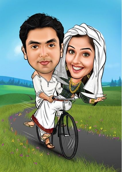 Islam Wedding Couple GM 302 Creative Wedding Invitations Design, Caricature Wedding Invitations, Couple Caricature, Cartoon Wedding Invitations, Shadi Card, Bike Wedding, Caricature Wedding, Caricature Gifts, Wedding Caricature