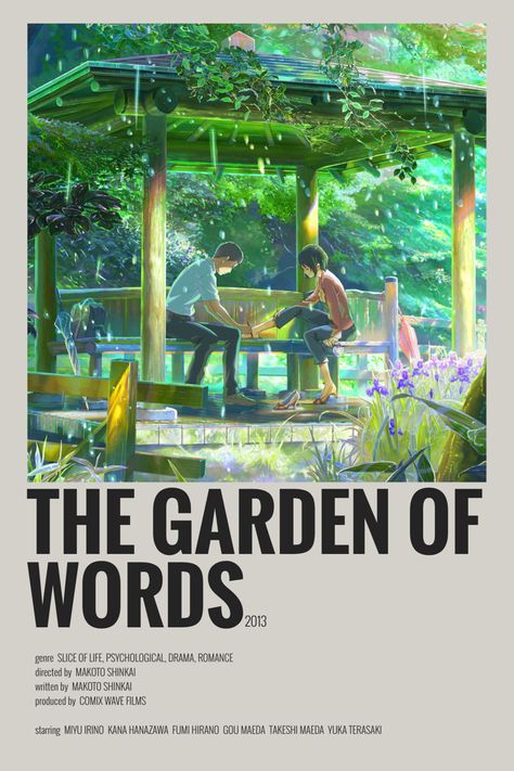 Garden Of Words Anime, Minimalist Anime Poster, Minimalist Anime, Gardening Tips And Tricks, Studio Ghibli Poster, Anime Studio, The Garden Of Words, Garden Of Words, Japanese Animated Movies
