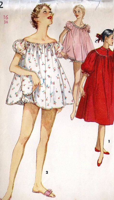 Croquis, Vintage Lingerie, Negligee Pattern, 1960s Lingerie, Nightgown Vintage, Vintage Pajamas, Fashion 1950s, Easy Sewing Patterns, 1960s Fashion