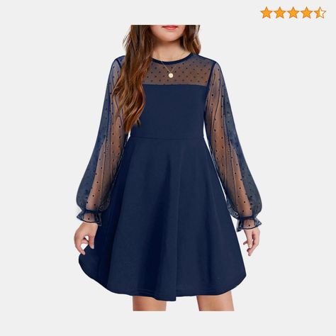 Arshiner Girl's Mesh Dress Long Sleeve Blue Winnter Round Neck A Line Formal Dresses with Pockets 9-10 Years A Line Short Dress, Mesh Party Dress, Preteen Fashion, Dress Stands, Girls Long Sleeve Dresses, Long Sleeve Mesh Dress, Girls Special Occasion Dresses, Teen Girl Dresses, Unique Dress