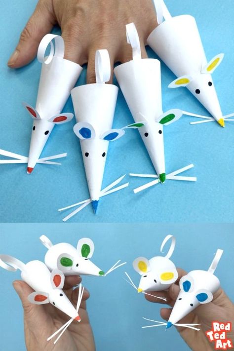 How to make a Paper Mouse Finger Puppet - super quick and easy Paper Mice Finger Puppets (or even a paper rat craft!), explore circles and semi circles to make this quick and cute craft! #paper #papercrafts #mouse #mice #yearoftherat #2020 Mouse Finger Puppet, Kunst For Barn, Paper Mouse, Mouse Crafts, Paper Puppets, Puppet Crafts, Finger Puppet, Animal Crafts For Kids, Seni Origami