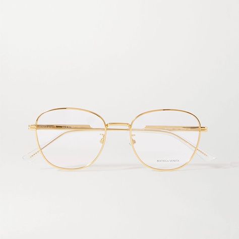 Bottega Veneta Round-Frame Gold-Tone and Acetate Optical Glasses Gold Frames Glasses, Gold Glasses Frames For Women, Aesthetic Glasses Frames, Hk Outfit, Gold Rim Glasses, Gold Frame Glasses, Glasses Inspo, Gold Glasses Frames, Gold Rimmed Glasses