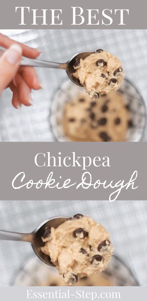 Chickpea Cookie Dough | Gluten Free - Essential Step Chick Pea Dessert, Cookie Dough Gluten Free, Cookie Dough Vegan, Chickpea Cookie Dough, Chickpea Cookies, Edible Cookie Dough Recipe, Cookie Dough Dip, Peanut Cookies, Peanut Butter Cookie Dough