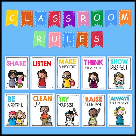 10pcs Classroom Rules A4 Educational Posters Classroom Decoration BB5 Classroom Rules Poster Elementary, Preschool Center Labels, Kindergarten Classroom Rules, Preschool Classroom Rules, English Classroom Posters, Class Rules Poster, Welcome To Kindergarten, Classroom Organization Elementary, Rules Poster