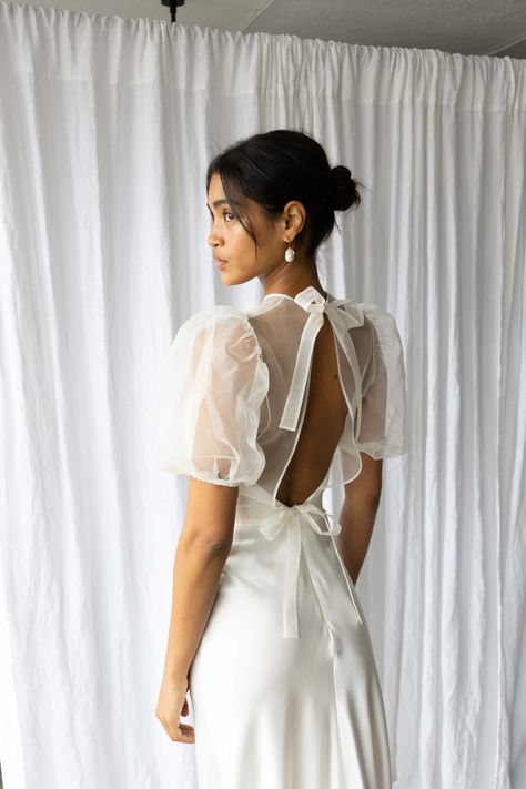 Mesh Puff Sleeve Wedding Dress, Vintage Chic Wedding Dress, Lakefront Wedding Dress, Vintage Bridal Shower Dress, Short After Party Wedding Dress, Playful Wedding Dress, Mid Century Wedding Dress, Simple Unique Wedding Dresses, Small Wedding Dress