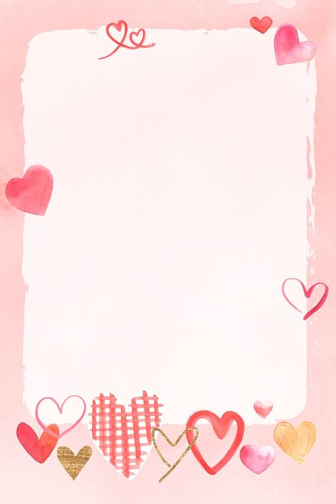 Valentine's day frame psd watercolor illustration | premium image by rawpixel.com / Namcha Eid Moubarak, Valentine Card Template, Happy Frames, Valentines Card Design, Pink Glitter Background, Valentines Frames, Valentine Background, Love Backgrounds, Scrapbook Background