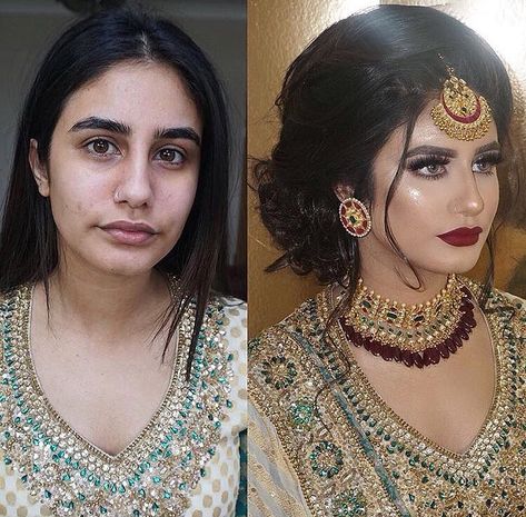 Pakistani Bride on Instagram: “Stunning before & after 😍😍😍😍😍 via @tessiartistry ✨ #pakistanibride #bridalbeauty #makeover #transformations #beforeandaftermakeup…” Makeup Looks Pakistani, Pakistani Makeup, Before And After Makeup, Purple Smokey Eye, Makeup Before And After, Bridal Makeover, Power Of Makeup, Green Makeup, Bride Beauty