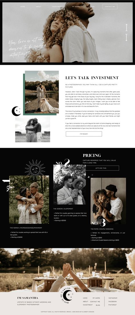 Photographer Website. About Me Page. Design Co. Website Design. Modern Design. Small Biz. Design. Website Layout. Collage. Web Collages. Personal Branding. Personal Brand. Destination Photographer. Adventure Photography. Branding Inspo. Branding Inspiration. Dark Branding. Dark Color Theme. Rebrand Ideas. Website. By Alisaebth Designs. Web Design For Photographers, Modern Photography Website Design, Vintage Website Design Inspiration, Dark Website Design Inspiration, Website Inspo Layout, Photography Web Design, About Me Website Page, Dark Theme Website Design, About Me Page Design