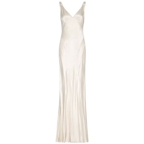 Ghost Cassidy Dress Ivory ($340) ❤ liked on Polyvore featuring dresses, gowns, ivory, women, sleeveless maxi dress, white v neck dress, floor length gown, white gown and ivory evening gown Dresses, Wedding Dress, Wedding Dresses, Satin Gown, One Shoulder Wedding Dress, Ghost, Satin