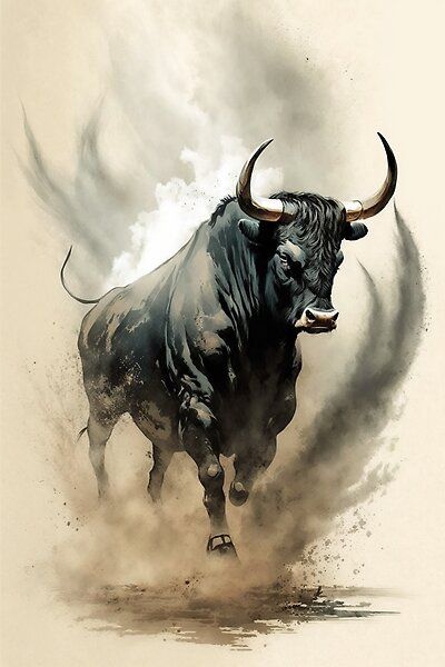 Bull Japanese Art Sumi-e Ink Style Classic Traditional Painting Figurine, Taurus Wallpaper Zodiac, Bull Reference, Bull Art Drawing, Bull Wallpaper, Bull Drawing, Bull Illustration, Angry Wallpapers, Taurus Wallpaper