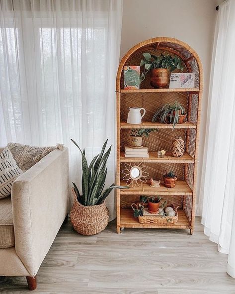 bohemian shelf styling inspiration with plants and organic elements. Apartment Living, Nursery Wall Decor Girl, Wicker Shelf, Casa Vintage, Decoration Inspiration, Living Room Inspo, Boho Living Room, Aesthetic Room Decor, My New Room