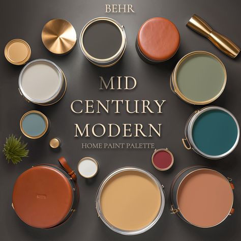 Behr Mid Century Modern Palette, Interior Paint Scheme, Mid Century Modern Paint, Whole House Paint Color, Interior Wall Paint Colors Mid Century Modern Paint, Interior Paint Schemes, Paint Names, Paint Guide, Realistic Photos, Modern Palette, Color Tips, Mid Century Modern Colors, Home Paint