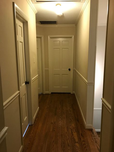 6 Tips to Decorate a Boring Hallway - Bless'er House Small Hallway Picture Wall Ideas, How To Style A Small Hallway, No Windows Hallway, Narrow Hallway Interior Design, Door At The End Of Hallway, Wallpaper For Small Hallway, Cool Hallway Ideas, Hallway With Lots Of Doors, Hallways Aesthetic