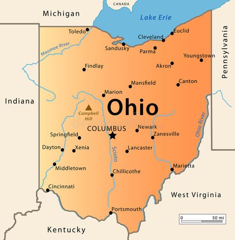 Ohio Map stock vector. Illustration of cincinnati, atlas - 30152305 Ohio Outline, Marion Indiana, Marietta Ohio, Virginia Map, State Of Ohio, Ohio Map, Springfield Ohio, Ohio History, Map Illustration