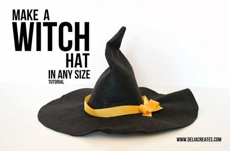 Make A Witch Hat, Witch Hat Diy, Felt Witch Hat, Witch Costumes, Witch Diy, Manualidades Halloween, Handmade Costumes, Hat Tutorial, Halloween Witch Hat