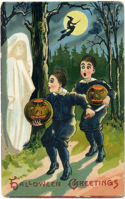 39 Bizarre Vintage Postcards Greeting Halloween From the 1900s and 1910s ~ Vintage Everyday Ghost In Forest, Vintage Halloween Greeting Cards, Vintage Halloween Cards, Vintage Halloween Witch, Vintage Halloween Images, Halloween Greeting Card, Halloween Artwork, Halloween Ii, Creepy Pictures