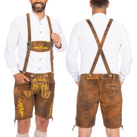 PRICES MAY VARY. Genuine leather Imported Belt closure 🍺 TRADITIONAL LEDERHOSEN DESIGN: These authentic leather Lederhosen for men come in the ORIGINAL design by Bavaria Trachten, Germany with GORGEOUS EMBROIDERY and are extremely comfortable to wear. Make them the centerpiece of your original Oktoberfest outfit! 🍺 PREMIUM QUALITY LEATHER: These traditional Mens German pants are made from 100% genuine cow suede, a superior quality material guaranteed to withstand the test of time. The high-qua Octoberfest Outfit, Mens Lederhosen, Lederhosen Costume, Oktoberfest Costume, German Outfit, Oktoberfest Outfit, Beer Festival, Pants For Men, Leather Trousers