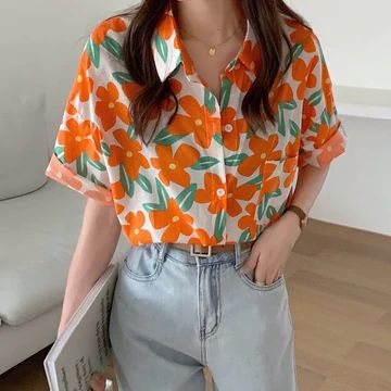 Shirts & Blouses – Page 2 – Megoosta Fashion Couture, Floral Shirt Outfit, Patterned Button Up Shirts, Linen Style Fashion, Funky Shirts, Cotton Short Dresses, Shirt Outfit Women, Oversized Short, Button Up Blouse