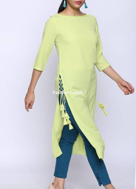 Plain Long Kurti Designs, Cotton Kurti Ideas, Kurti New Pattern, Plain Kurti Designs Latest, Kurti Sleeves Design Latest Cotton, Cotton Dress Neck Designs Latest, Simple Kurta Designs Cotton, New Dress Patterns Indian Kurti, Plain Kurti Designs Cotton