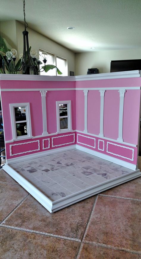 Barbie Inspired Furniture, Barbie Dollhouse Bedroom, Barbie Room Box, Barbie Scenes Dioramas, Barbie Diorama Ideas, Barbie Room Diy, Barbie Doll Diorama, Diy Barbie House Decor, Barbie Dorm Room