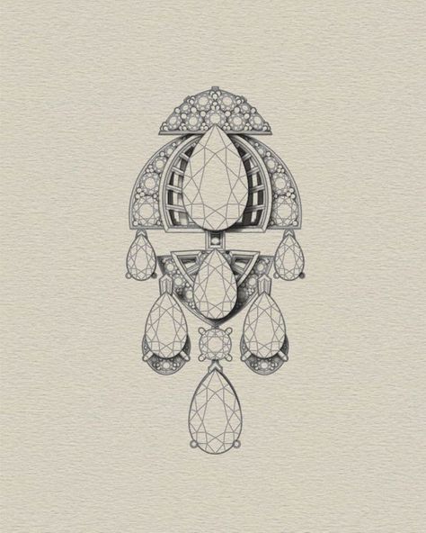 Designed to display exquisite detail and depth, the motif's contemporary semilune silhouette features calibré cut stones and round diamonds, set at opposing angles, overlaid with a 10 carat yellow diamond, for a beautiful sense of three-dimensionality. #FallinLoveWithGraff #GraffDiamonds Croquis, Mandalas, Gem Drawing, Jewel Drawing, Jewelry Rendering, Art Jewelry Design, Jewellery Design Sketches, Contemporary Jewelry Design, Jewelry Education