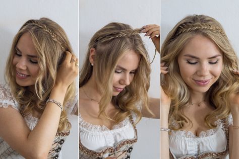 Dirndl Hairstyle Octoberfest Hair, Dirndl Hair, Oktoberfest Hair, Dirndl Hairstyles, Flower Crown Hairstyle, Burgundy Hair, Wedding Hair Flowers, Creative Hairstyles, Crown Hairstyles