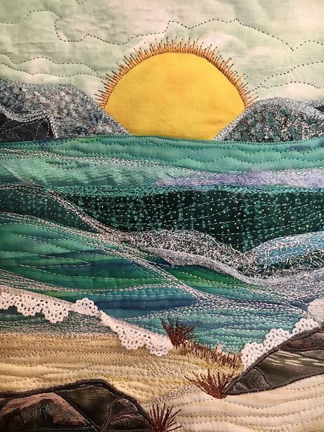 Seascape Quilts, Beach Wall Hanging, Ocean Quilt, Beach Quilt, Sea Quilt, Landscape Art Quilts, Applique Art, Landscape Quilt, Textile Art Embroidery