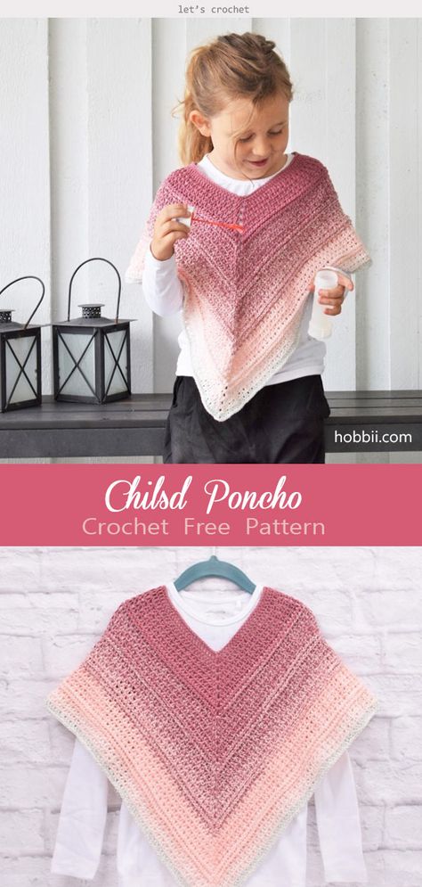 Girls Poncho Crochet Pattern, Crochet Poncho Patterns Kids, Crochet Poncho Kids, Toddler Poncho, Poncho Au Crochet, Crochet Baby Poncho, Girls Poncho, Baby Poncho, Crochet Poncho Free Pattern