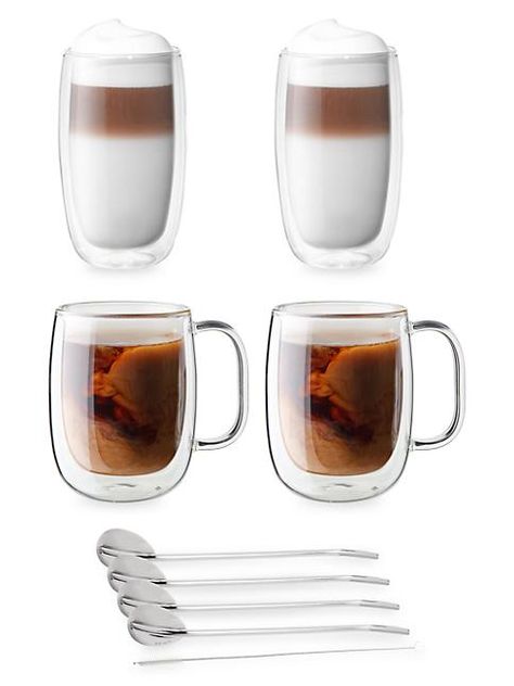 ZWILLING J.A. Henckels Sorrento Double Wall Coffee & Beverage 9-Piece Glassware Set Mulled Wine, Drinkware Sets, Double Wall Glass, Special Desserts, Glass Coffee Mugs, Hot Beverages, Stainless Steel Straws, Coffee Latte, Glassware Set