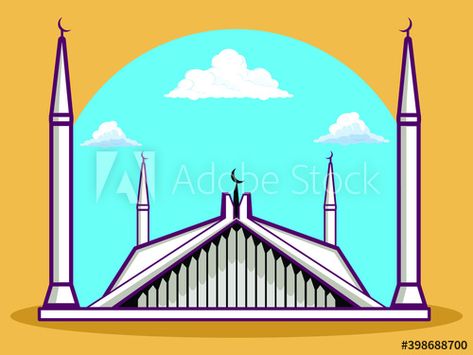 Faisal Mosque Masjid in Islamabad Pakistan vector illustration design - Buy this stock vector and explore similar vectors at Adobe Stock Faisal Masjid Drawing, Faisal Mosque Drawing, Mosque Drawing, Faisal Mosque, Giveaway Graphic, Art Envelopes, Mail Art Envelopes, Mosque Art, Art Worksheets