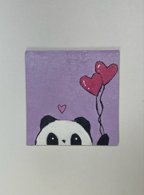 ✧˖°. valentine’s day panda painting art cute kawaii baloons hearts ✧˖°. Tela, Kawaii, Canvas Painting Ideas Panda, Acrylic Panda Painting, Panda Painting Easy, Valentine’s Day Painting Ideas, Panda Painting Acrylic, Panda Canvas Painting, Cute Panda Painting
