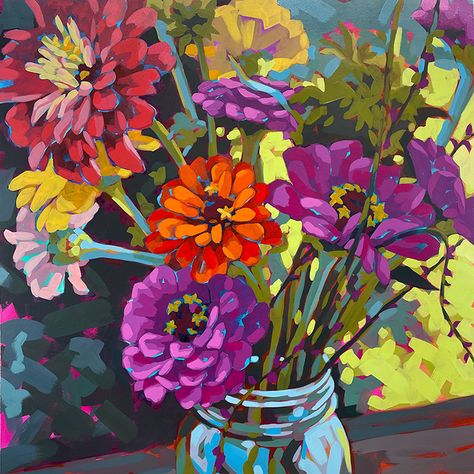 Ali Kay, Zinnia Flowers, Flower Painting Canvas, Floral Paintings, Abstract Flower Painting, Autumn Painting, Art Workshop, Flower Art Painting, Small Paintings