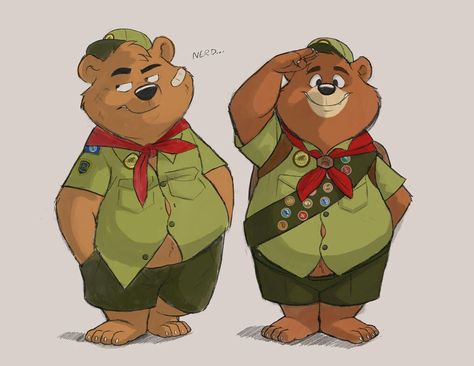 Scout Character Design, Scout Illustration, Bear Character Design, Bear Scouts, Book Illustration Layout, Animal Mascot, Bear Character, Animal Character, Tmnt Artwork