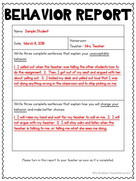 Student Behavior Forms: Stop the Crazies! - Classroom Freebies Behavior Slips For Students, In School Suspension Classroom Ideas, In School Suspension, Behavior Board, Report Writing Template, Behavior Report, Suffixes Worksheets, Report Format, Behavior Reflection