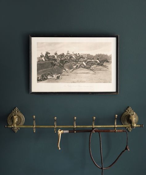 I was determined to find the perfect neutral equestrian print for this corner of our bedroom, and I fell for this beauty, “The Water Jump” from the 1903 Grand National. The original scan was in rough shape, so it turned into quite an extensive restoration process, but I’m thrilled with how it turned out. Available now in our shop! Ralph Lauren Equestrian Style Home, Ralph Lauren Inspired Basement, English Equestrian Decor, Vintage Equestrian Aesthetic, Polo Decor, Equestrian Bathroom, Equestrian Interior Design, Equestrian Interior, Equestrian Chic Decor