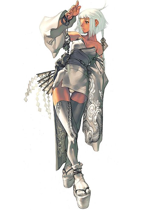 Anime Babe Background Character Design, Kim Hyung Tae Art, Hyung Tae Kim Art, Platform Footwear, Hyung Tae Kim, Korean Illustration, Detached Sleeves, Magna Carta, Japanese Clothes