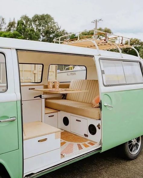 Trailer Lighting Ideas, Volkswagen Bus Interior, Pastel Vans, Small Travel Trailer, Volkswagon Van, Vw Bus Interior, Rv Holiday, Kombi Motorhome, Best Rv Parks