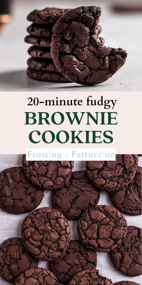 25 Minute Brownie Cookies, Decadent Chocolate Brownie Cookies, Brownie Sandwich Cookies, Fudgy Chocolate Cookies, Things To Make With Brownie Mix Ideas, Chocolate Brownie Cookies Recipe, Easy Quick Baking Recipes, Brownie And Cookies Together, Easy Quick Cookie Recipes