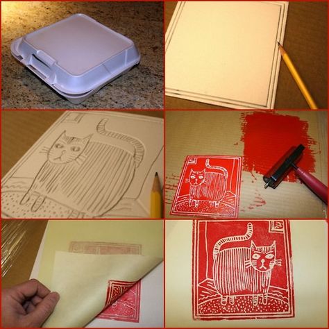 truebluemeandyou: DIY Take Out Styroam Stamps. Posted on... Screen Printing Tutorial, The Meta Picture, Foam Stamps, Diy Screen Printing, Handmade Stamps, Ecole Art, Stamp Blocks, Stamp Printing, Diy Stamp