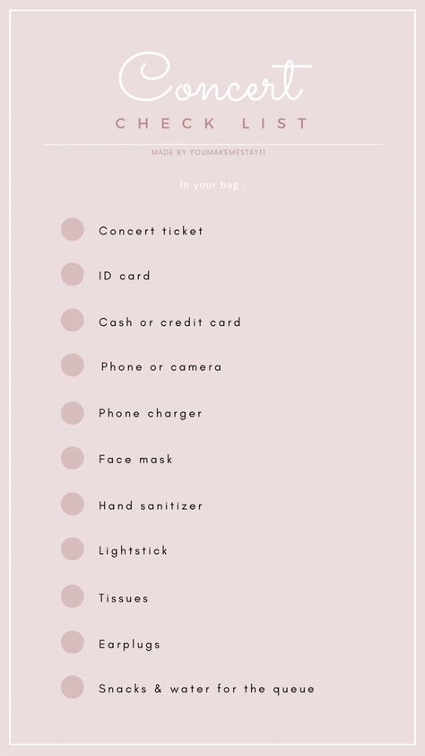 Concert Outfits, Skz Concert Ticket, Kpop Concert Checklist, Concert Journal Ideas, Concert Checklist, Pop Concert Outfit, Concert Bag, Concert Bags, Essentials List